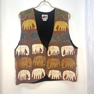 Kaktus Vest Vintage 80s 90s Elephant Safari Embroidered Open Vest Boho Hippie
